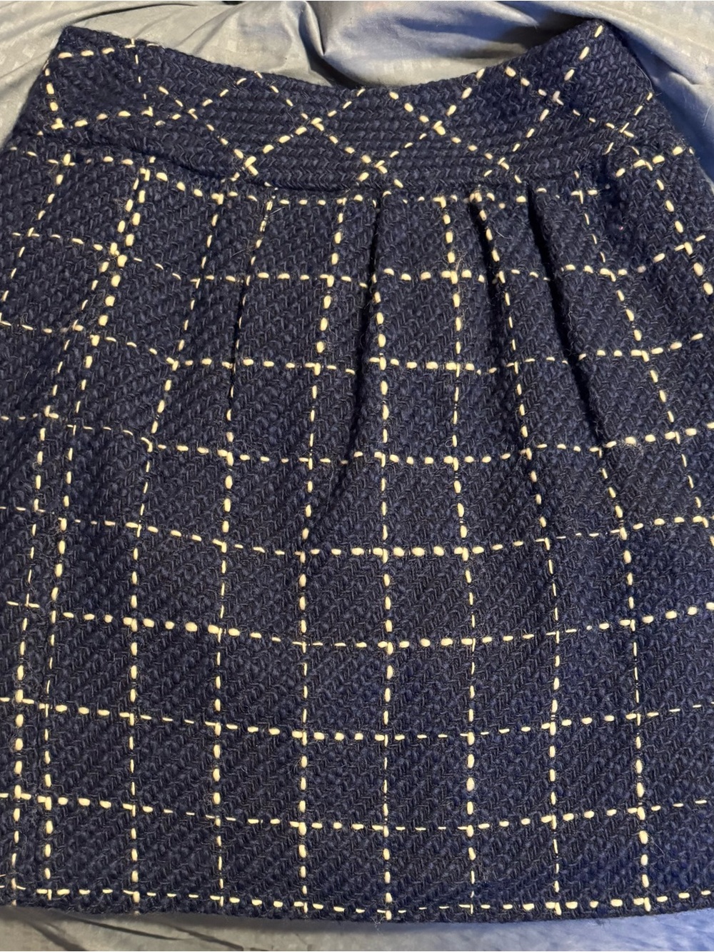 Maeve Navy A-Line Skirt with Cream Windowpane Stitching
